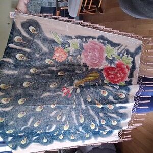 Vintage Peacock Floral Shawl With Beads And Tassels